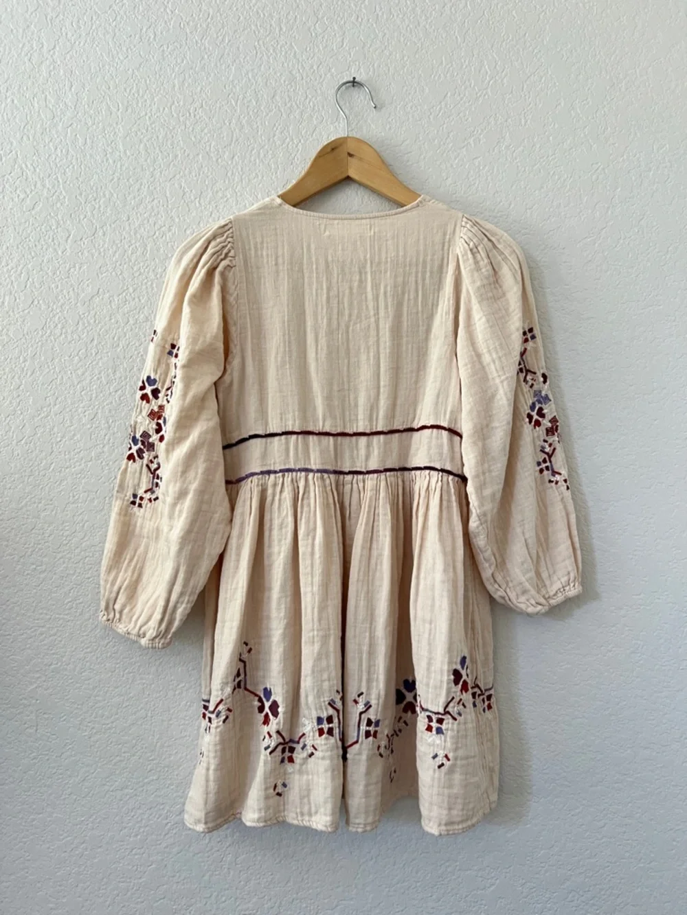 Zara Embroidered Boho Dress Girls 11-12 Cream Muslin Cotton Peasant Cottagecore